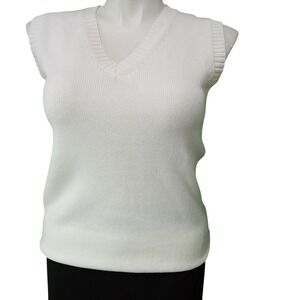 YUJIANXIONG Sweater XL White Cotton V Neck Knit Vest Sleeveless Pullover Top NWT